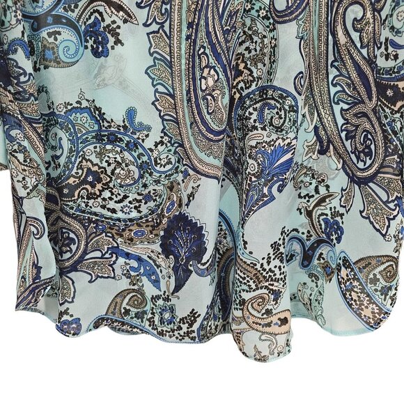 Wallis Blue, Beige, Brown, Off-white ColoredPaisley Sheer Blouse Size L - Picture 4 of 10